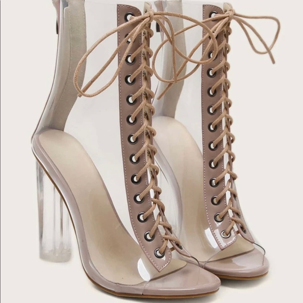 Clear lace-up front boots